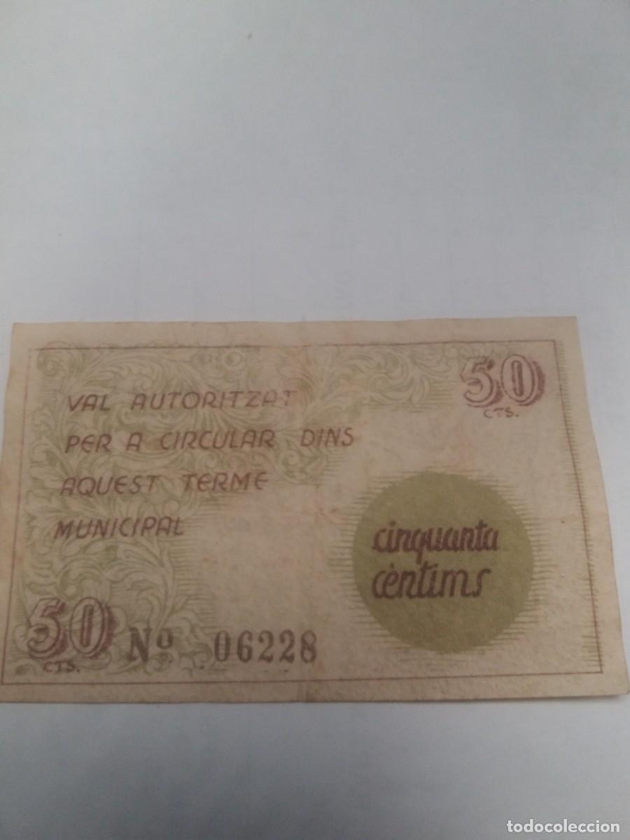 Billetes locales: Billete 50 C&egrave;ntims Ajuntament OLVAN - Foto 2