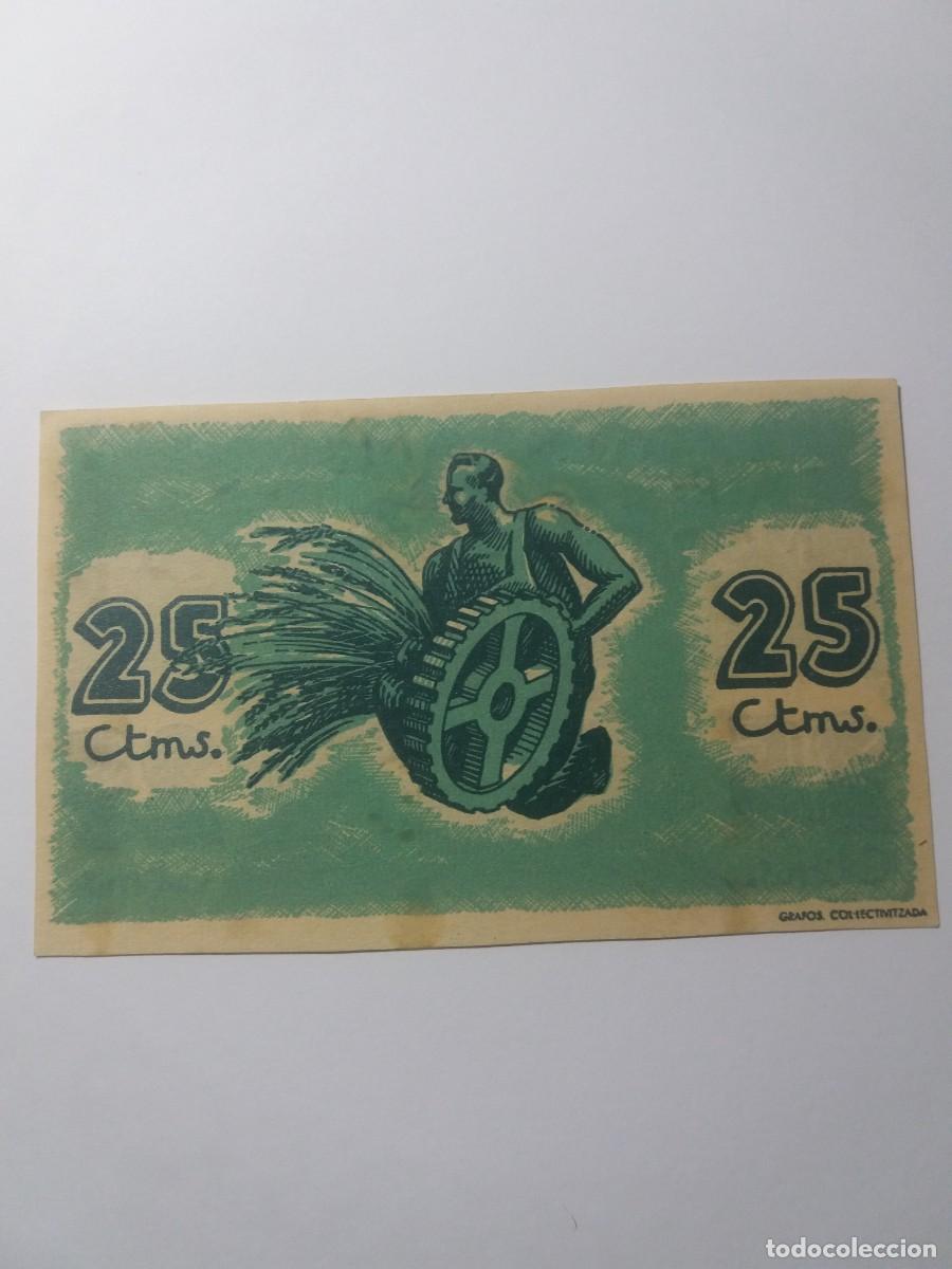 Billetes locales: Billete 25 C&egrave;ntims Ajuntament MORA LA NOVA - Foto 2