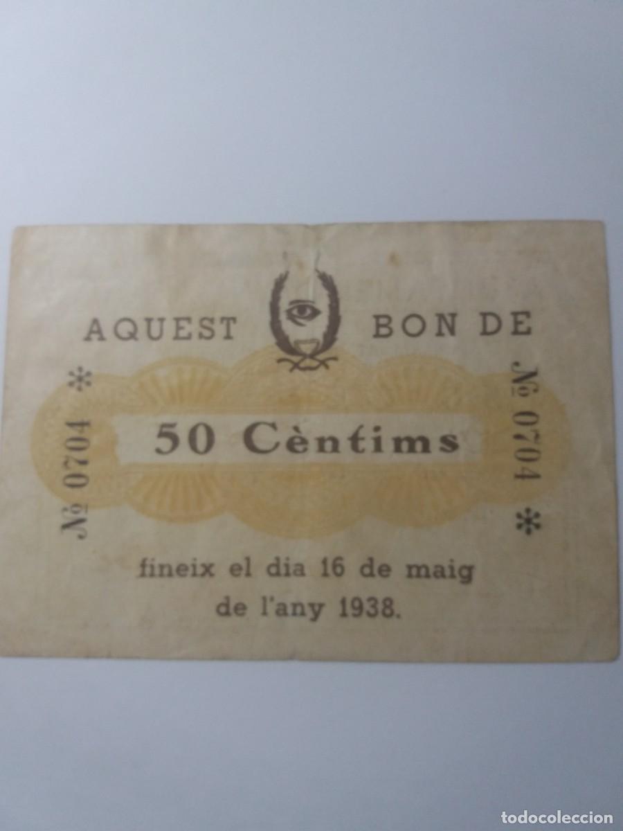 Billetes locales: Billete 50 C&egrave;ntims Ajuntament ULLASTRELL - Foto 2