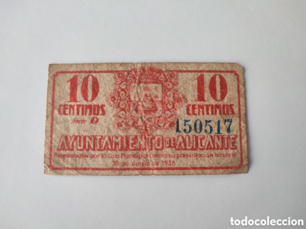 Billetes locales: Billete 10 c&eacute;ntimos de Alicante - Foto 2