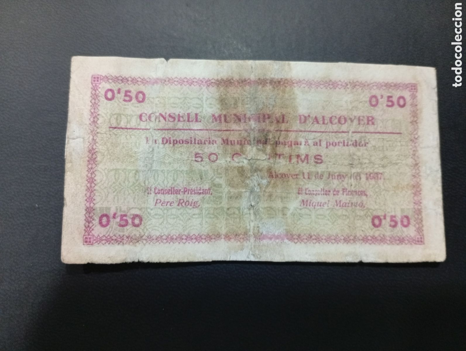 Banconote locali: Billete de 50 c&egrave;ntimos 1937 Alcover Tarragona