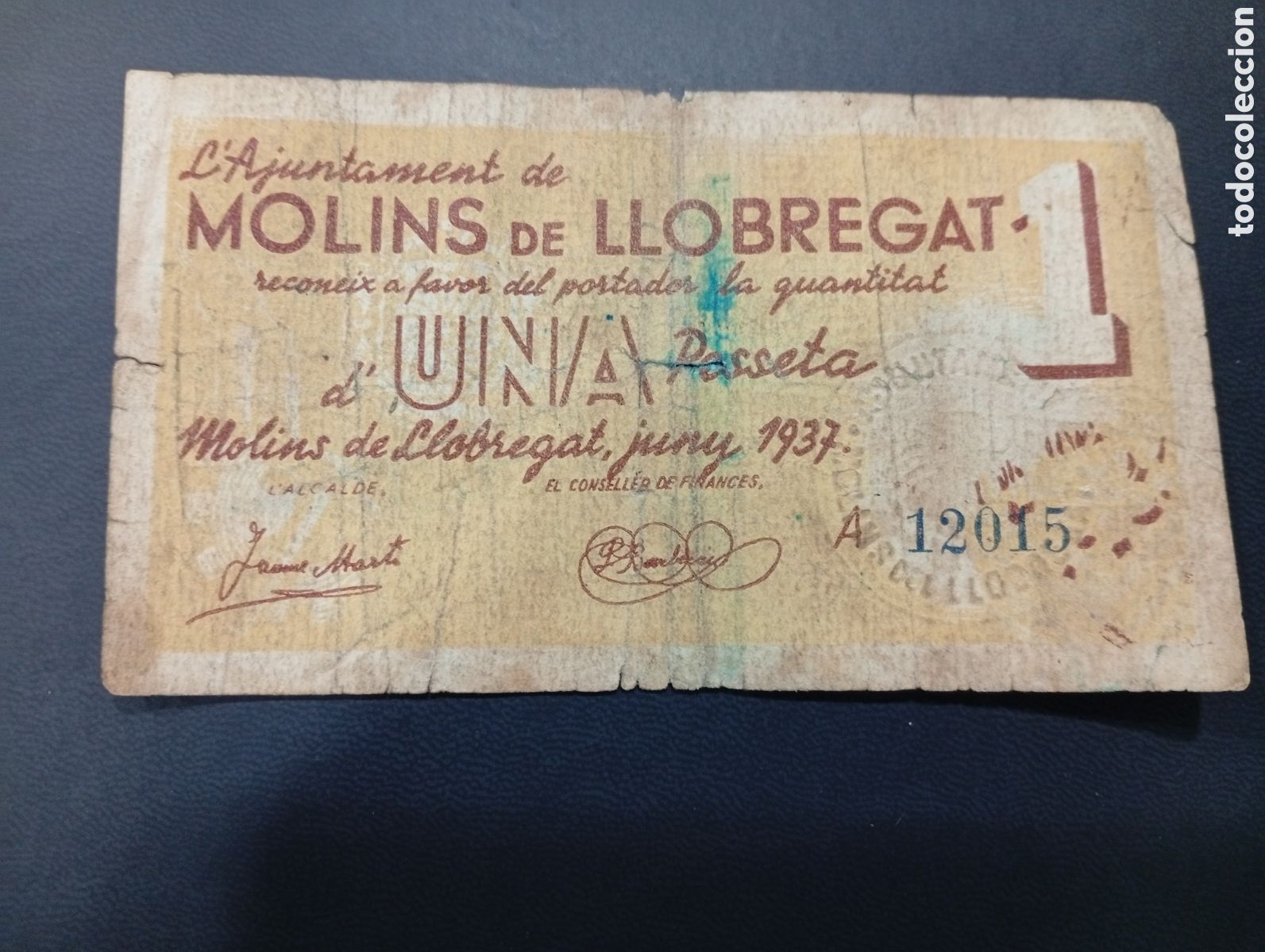Billets locaux: Billete de 1 peseta 1937 Molins de Rei Barcelona