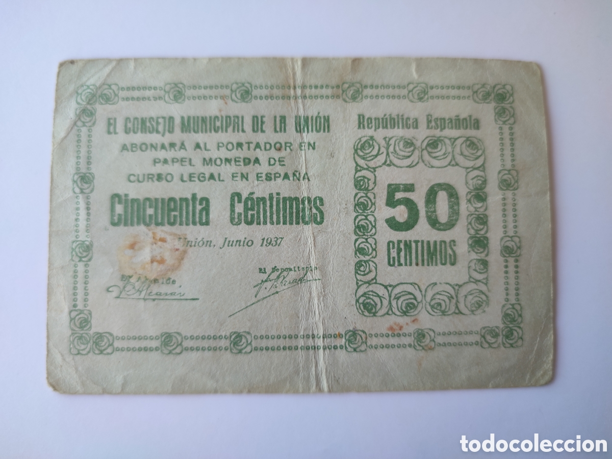 Billetes locales: 50 c&eacute;ntimos de La Uni&oacute;n (Murcia) - Foto 1