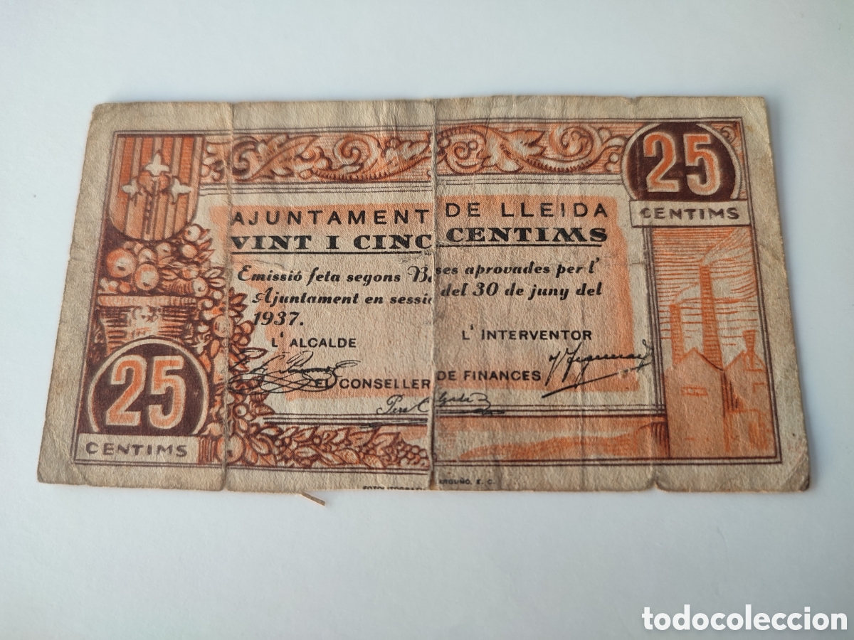 Billetes locales: 25 c&eacute;ntimos de Lleida - Foto 1