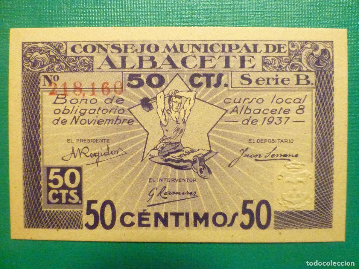 Local Banknotes: Billete Local - Consejo Municipal de Albacete - A&ntilde;o 1937 - 50 Cts - C&eacute;ntimos - Serie B - Plancha