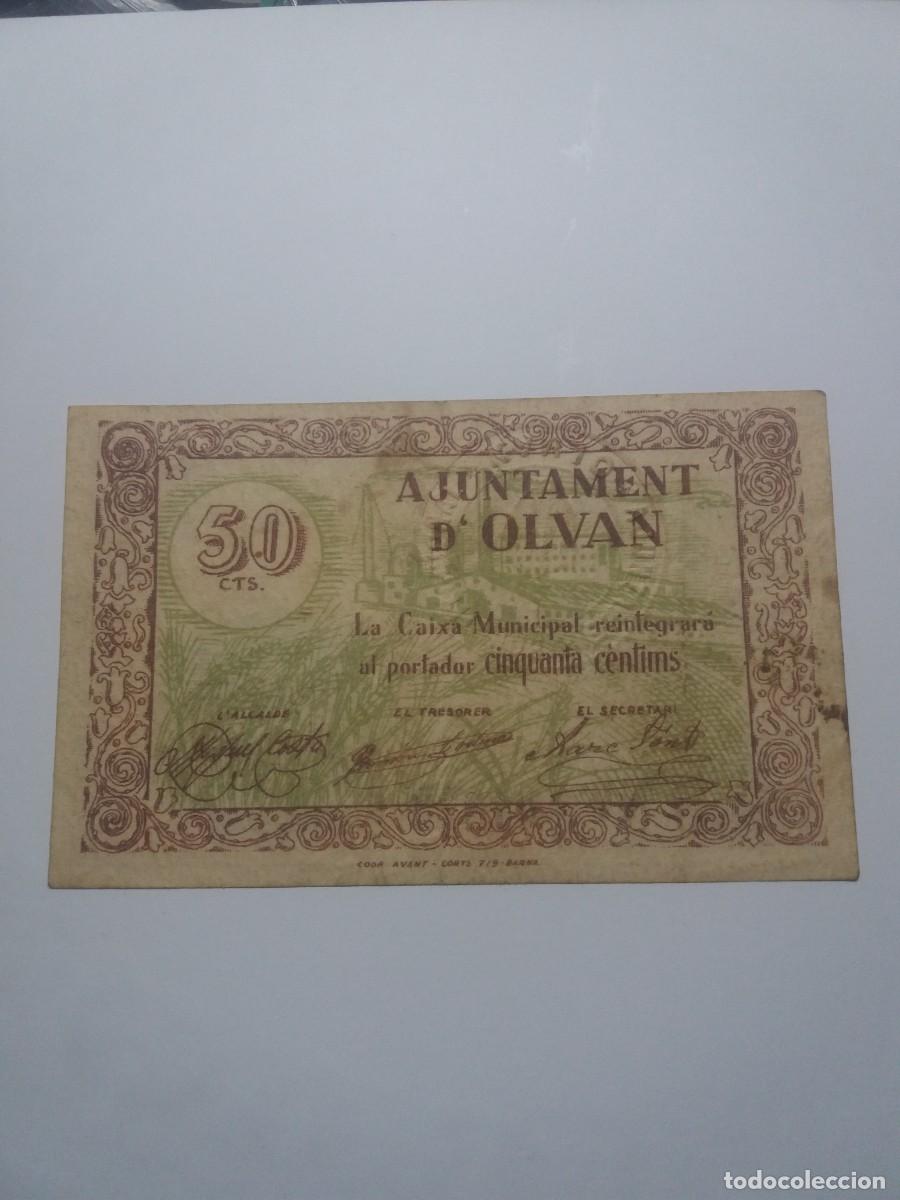 Billetes locales: Billete 50 C&egrave;ntims Ajuntament OLVAN - Foto 1