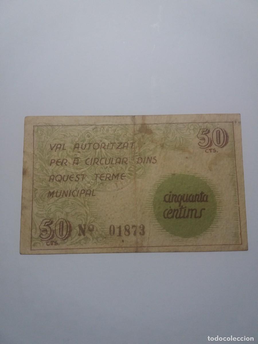 Billetes locales: Billete 50 C&egrave;ntims Ajuntament OLVAN - Foto 2