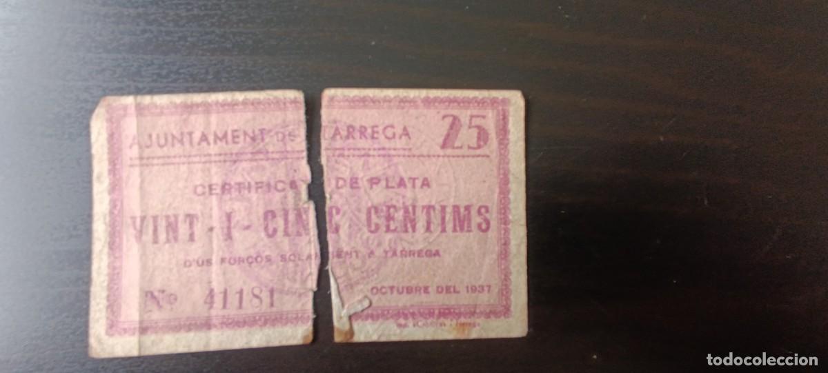 Billetes locales: Ajuntament TARREGA billete 25 C&egrave;ntims - Foto 1
