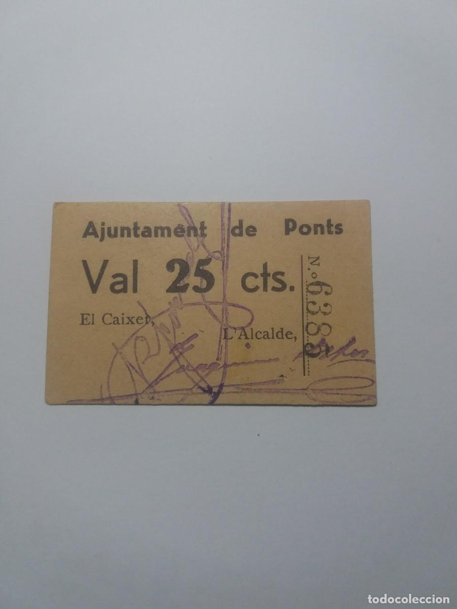 Billetes locales: Billete 25 C&egrave;ntims Ajuntament PONTS - Foto 1