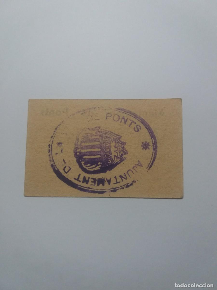 Billetes locales: Billete 25 C&egrave;ntims Ajuntament PONTS - Foto 2