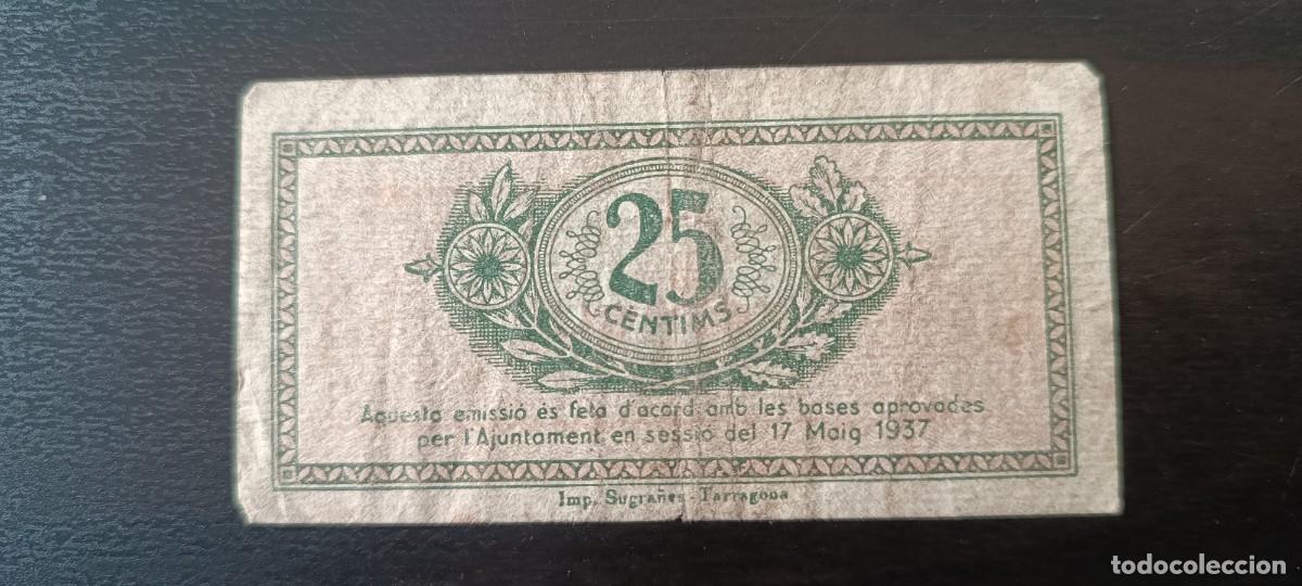 Billetes locales: BILLETE TARRAGONA 25 CENTIMOS 1937 - Foto 2