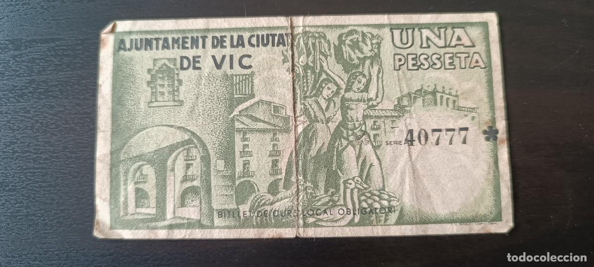 Billetes locales: Ajuntament de Vic. 1 pesseta. - Foto 1
