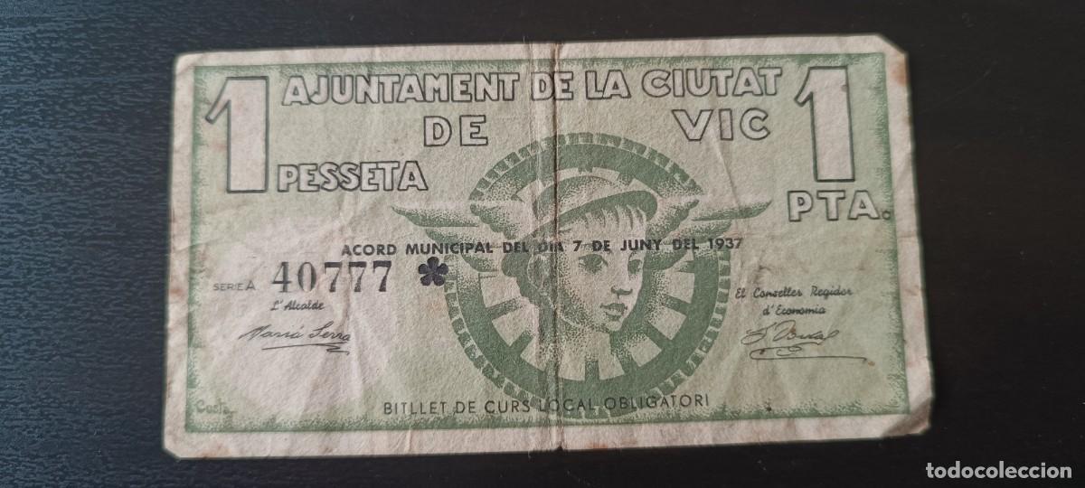 Billetes locales: Ajuntament de Vic. 1 pesseta. - Foto 2