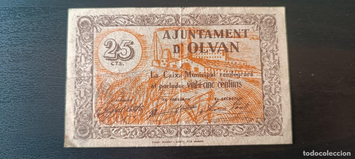 Billetes locales: 25 CENTIMOS DEL AJUNTAMENT DE OLVAN 1937 - Foto 1