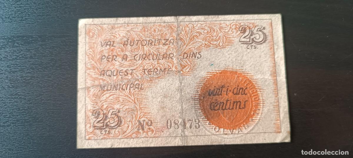 Billetes locales: 25 CENTIMOS DEL AJUNTAMENT DE OLVAN 1937 - Foto 2