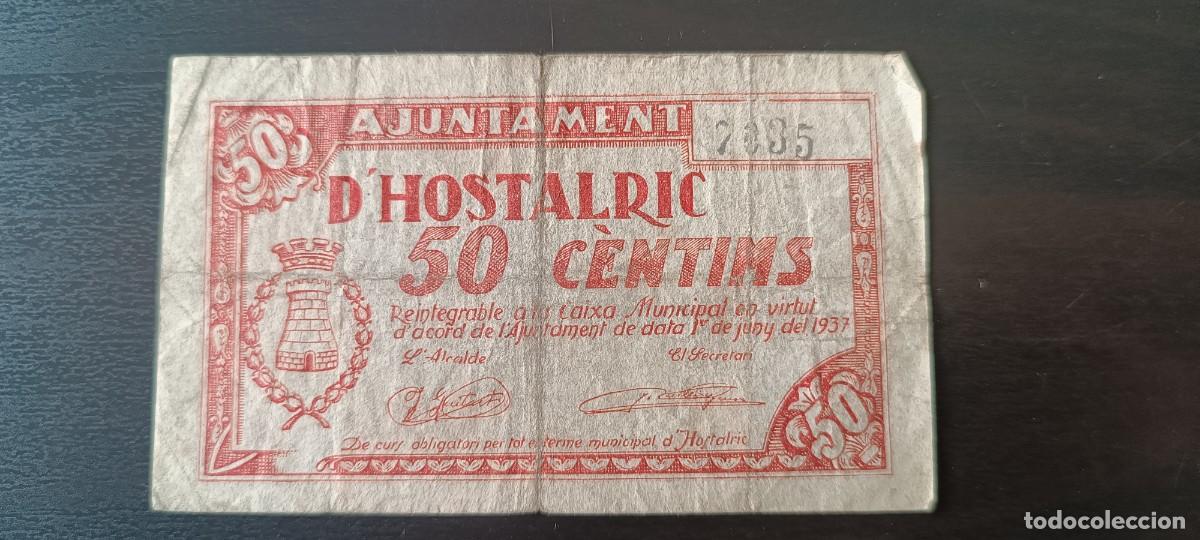 Billetes locales: 50 CENTIMOS DEL AJUNTAMENT DE HOSTALRIC 1937 - Foto 1