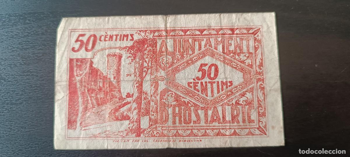 Billetes locales: 50 CENTIMOS DEL AJUNTAMENT DE HOSTALRIC 1937 - Foto 2