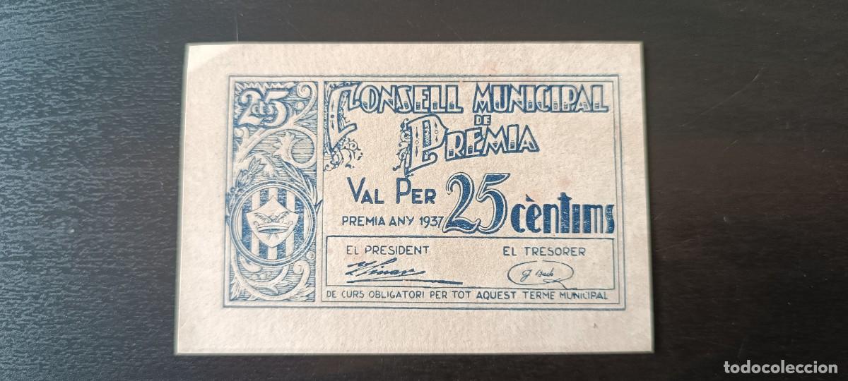 Billetes locales: 25 CENTIMOS DEL AJUNTAMENT DE PREMIA sc - Foto 1