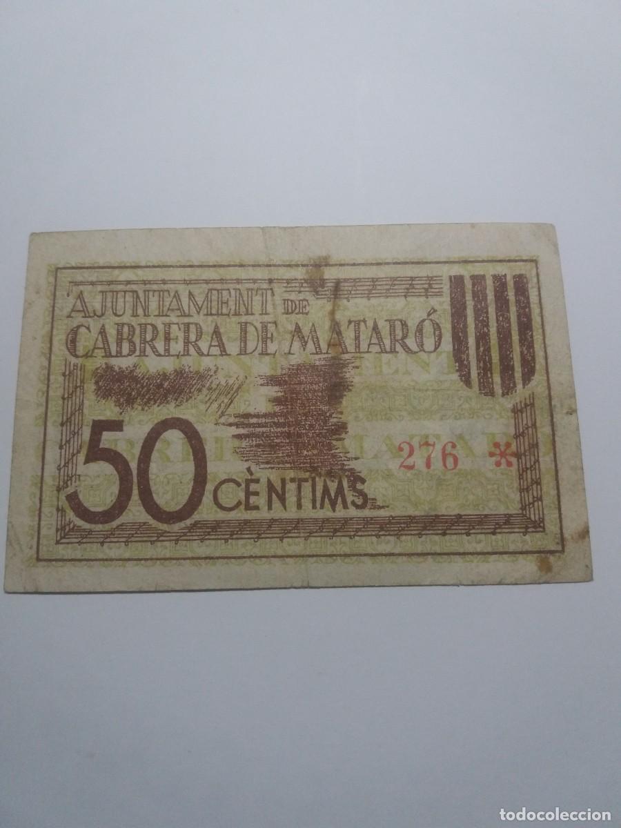 Billetes locales: Billete 50 C&egrave;ntims Ajuntament CABRERA DE MATAR&Oacute; - Foto 1