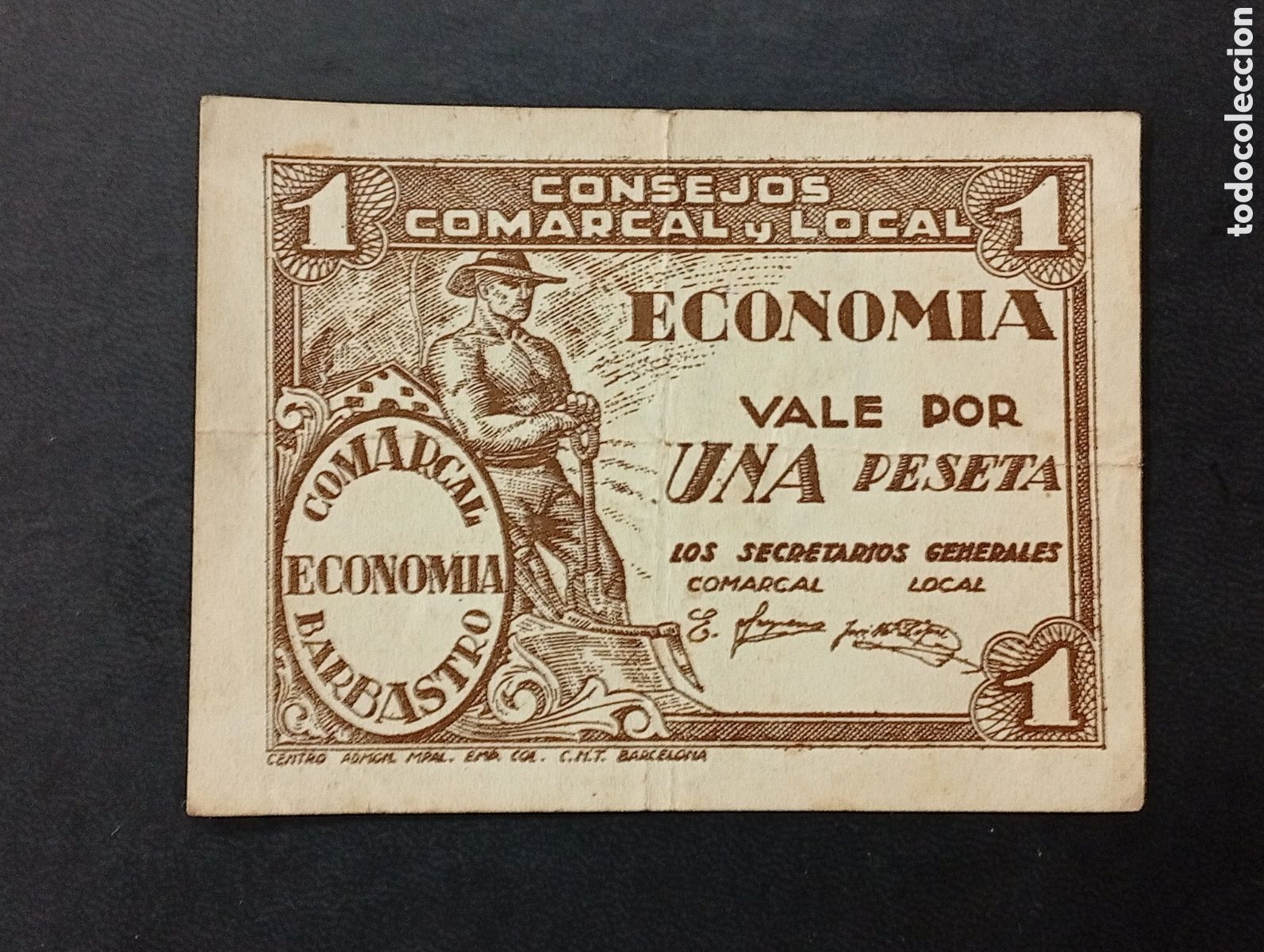 Billetes locales: Billete de 1 peseta Barbastro Huesca 1937 guerra civil