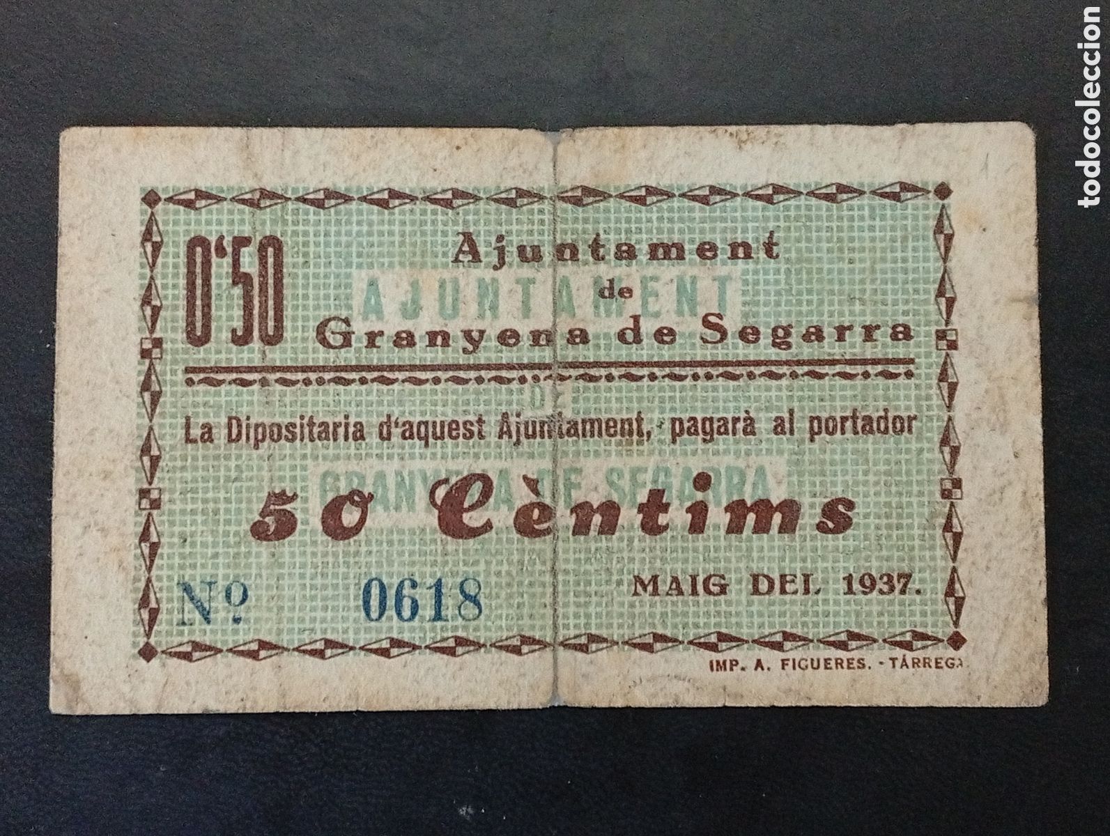 Billetes locales: Billete de 50 c&egrave;ntims Granyena de Segarra 1937 Lleida