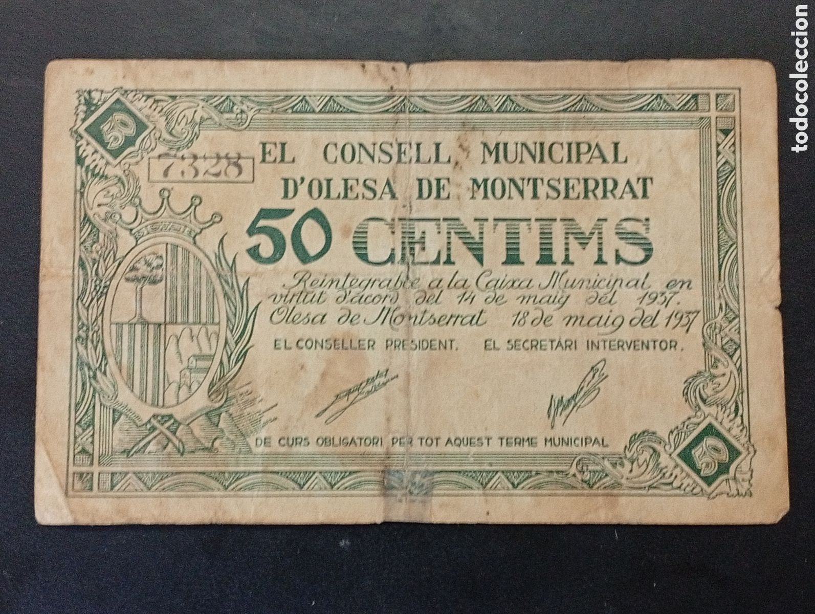 Billetes locales: Billete de 50 c&egrave;ntims Olesa de Montserrat 1937 Barcelona