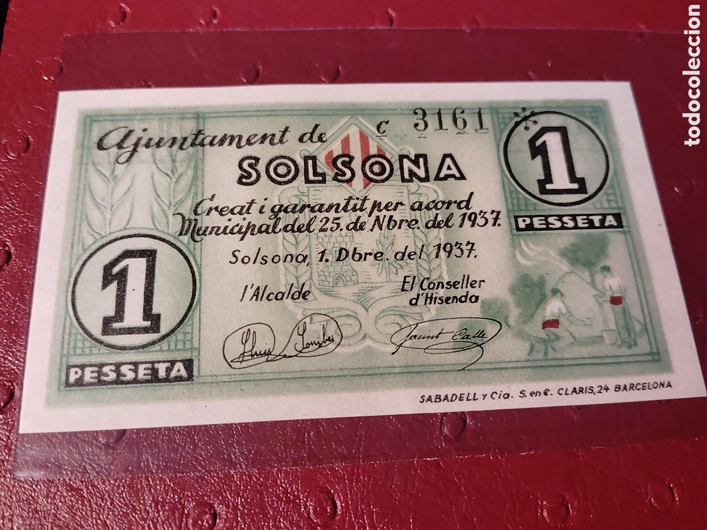 Billetes locales: Billete Solsona 1 ptas. Nuevo, plancha