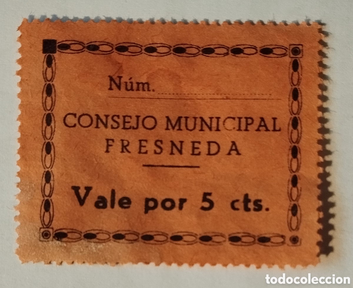 Billetes locales: LA FRESNEDA, TERUEL, CONSEJO MUNICIPAL 5 CTS. MUY RARO REPUBLICA , GUERRA CIVIL