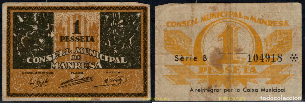 Banconote locali: 10949 ESPA&Ntilde;A. Emisiones locales republicanas 1937 1 PESETA CONSELL MUNICIPAL DE MANRESA 1937