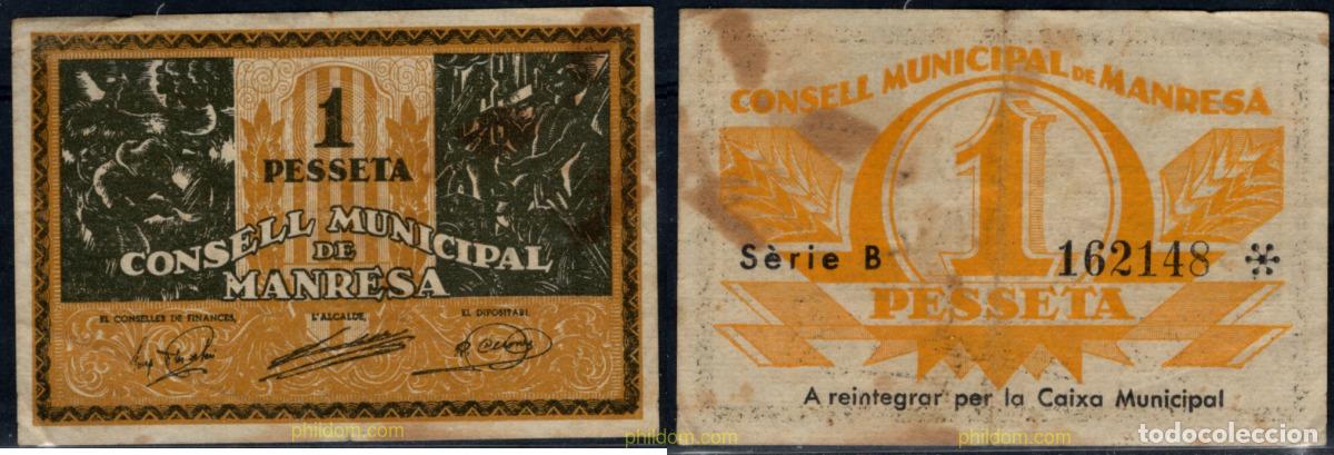 Banconote locali: 10950 ESPA&Ntilde;A. Emisiones locales republicanas 1937 1 PESETA CONSELL MUNICIPAL DE MANRESA 1937