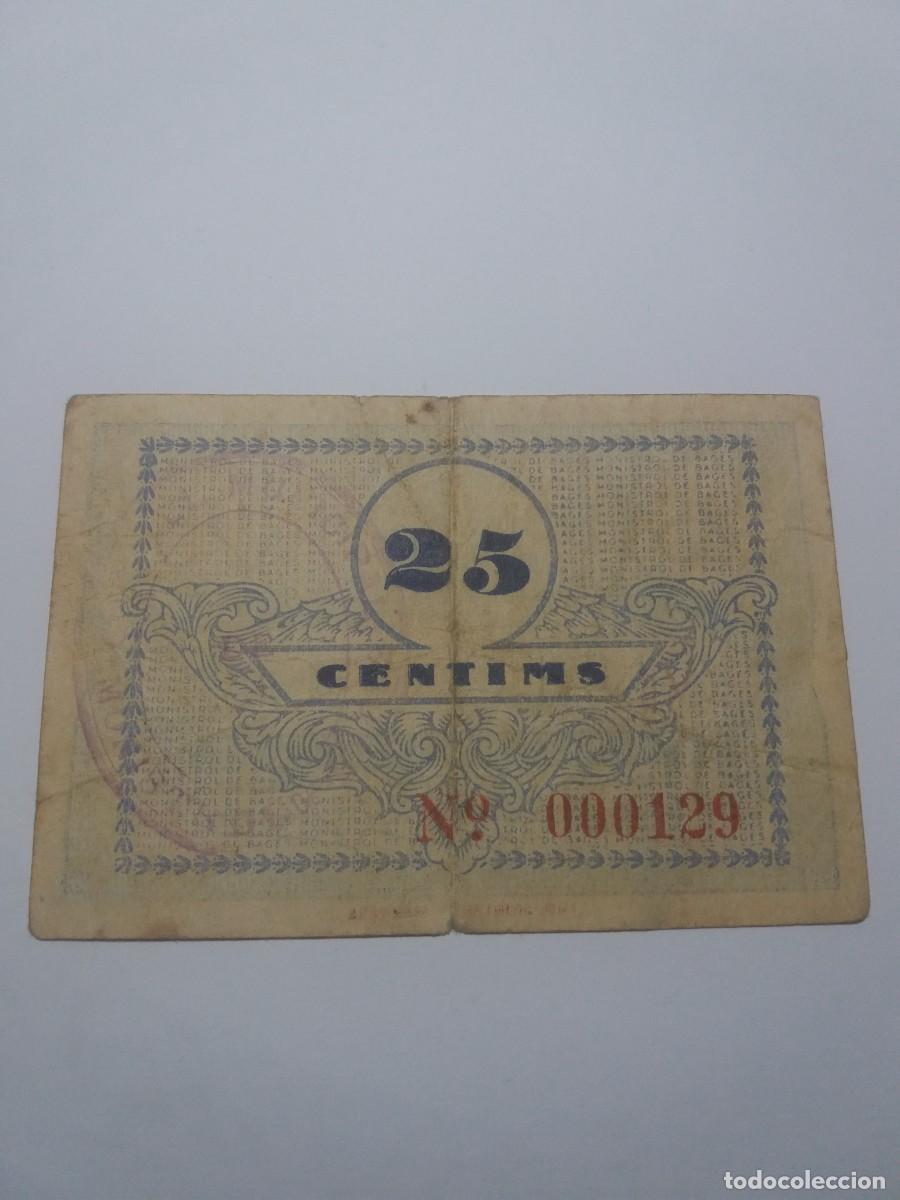 Billetes locales: Billete 25 C&egrave;ntims Ajuntament MONISTROL - Foto 2