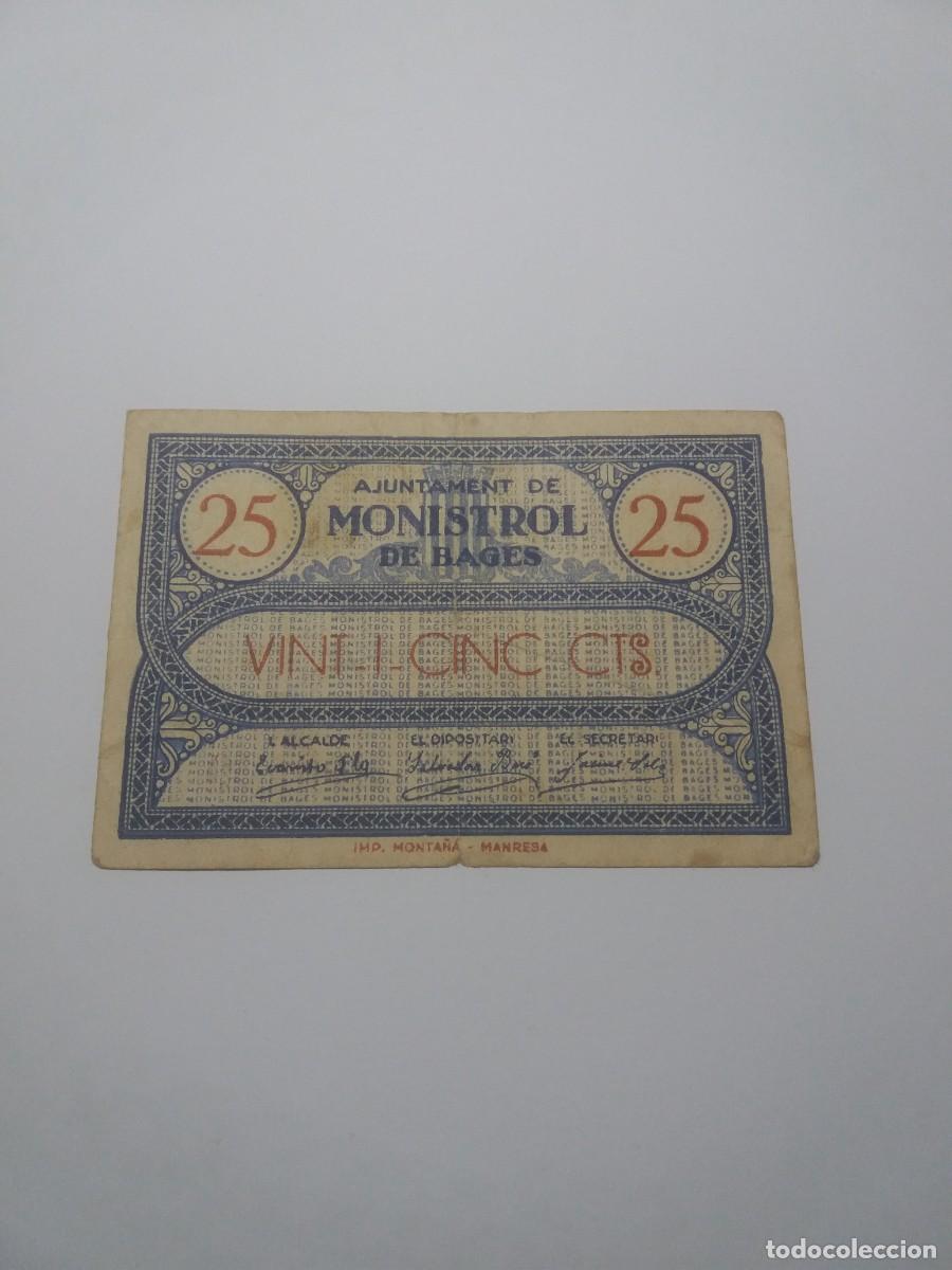 Billetes locales: Billete 25 C&egrave;ntims Ajuntament MONISTROL