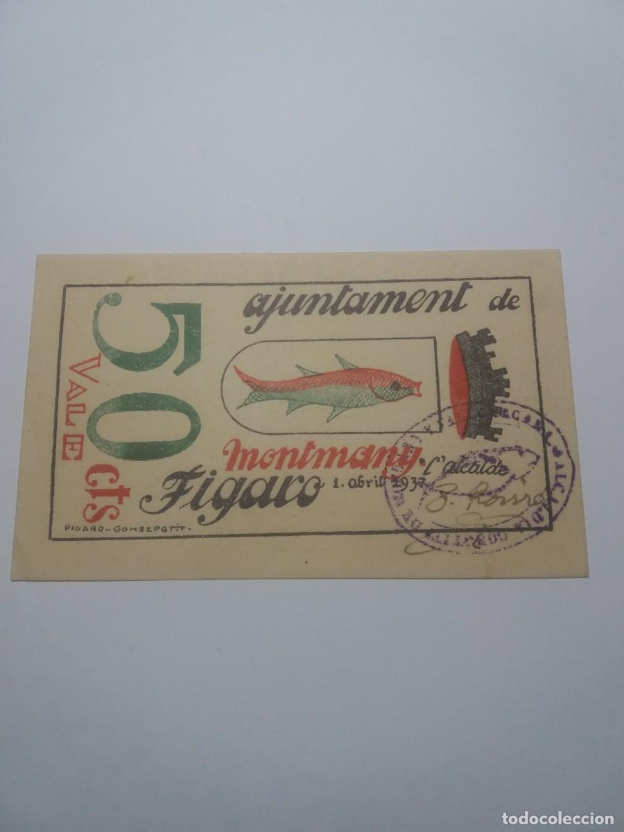 Billetes locales: Billete 50 C&egrave;ntims Ajuntament MONTMANY-FIGARO 1 Abril 1937