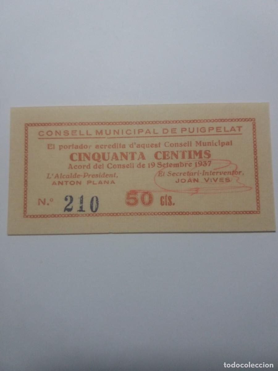 Billetes locales: Billete 50 C&egrave;ntims Consell Municipal PUIGPELAT 19 Setembre 1937