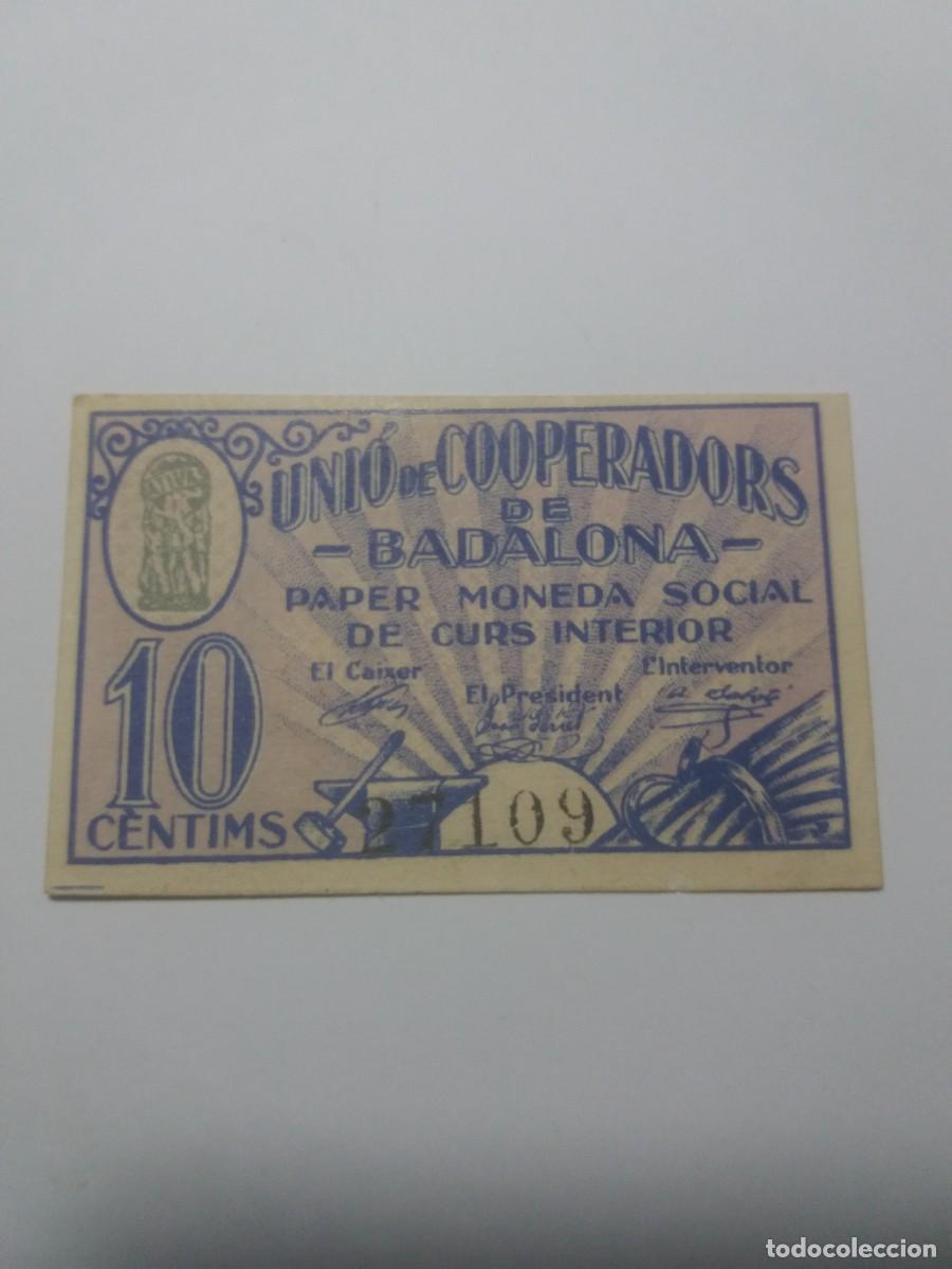 Billetes locales: Billete 10 C&egrave;ntims Uni&oacute; Cooperadors BADALONA