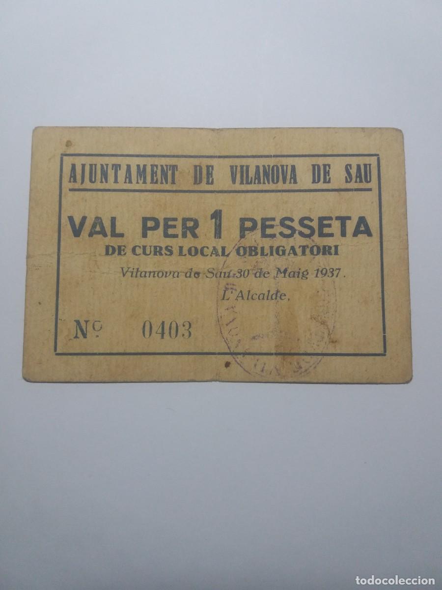 Billetes locales: Billete 1 Pessera Ajuntament VILANOVA de SAU 30 Maig 1937