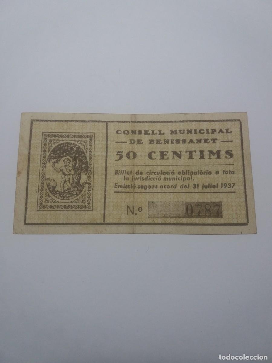 Local Banknotes: Billete 50 C&egrave;ntims Consell Municipal BENISSANET 31 Juliol 1937