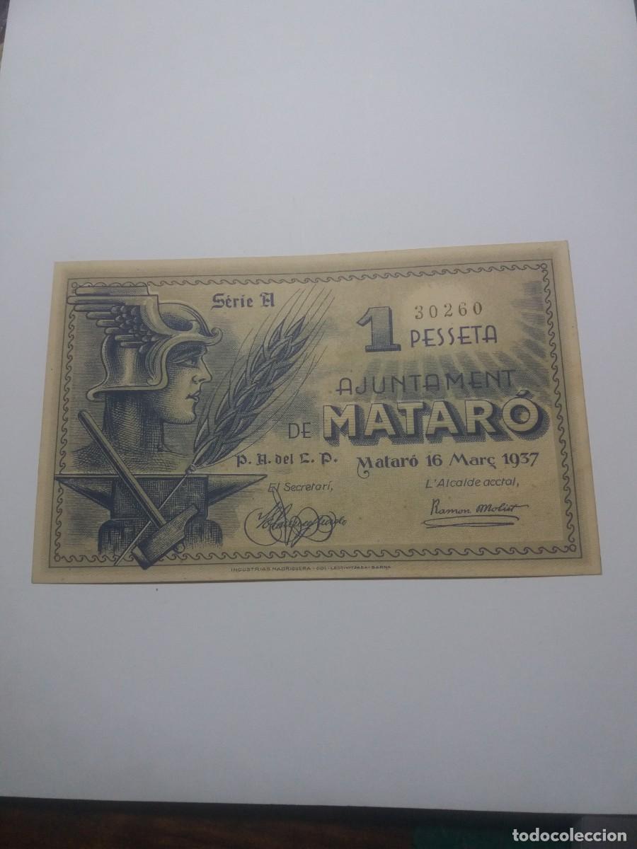 Local Banknotes: Billete 1 Pesseta Ajuntament MATAR&Oacute; 16 Mar&ccedil; 1937