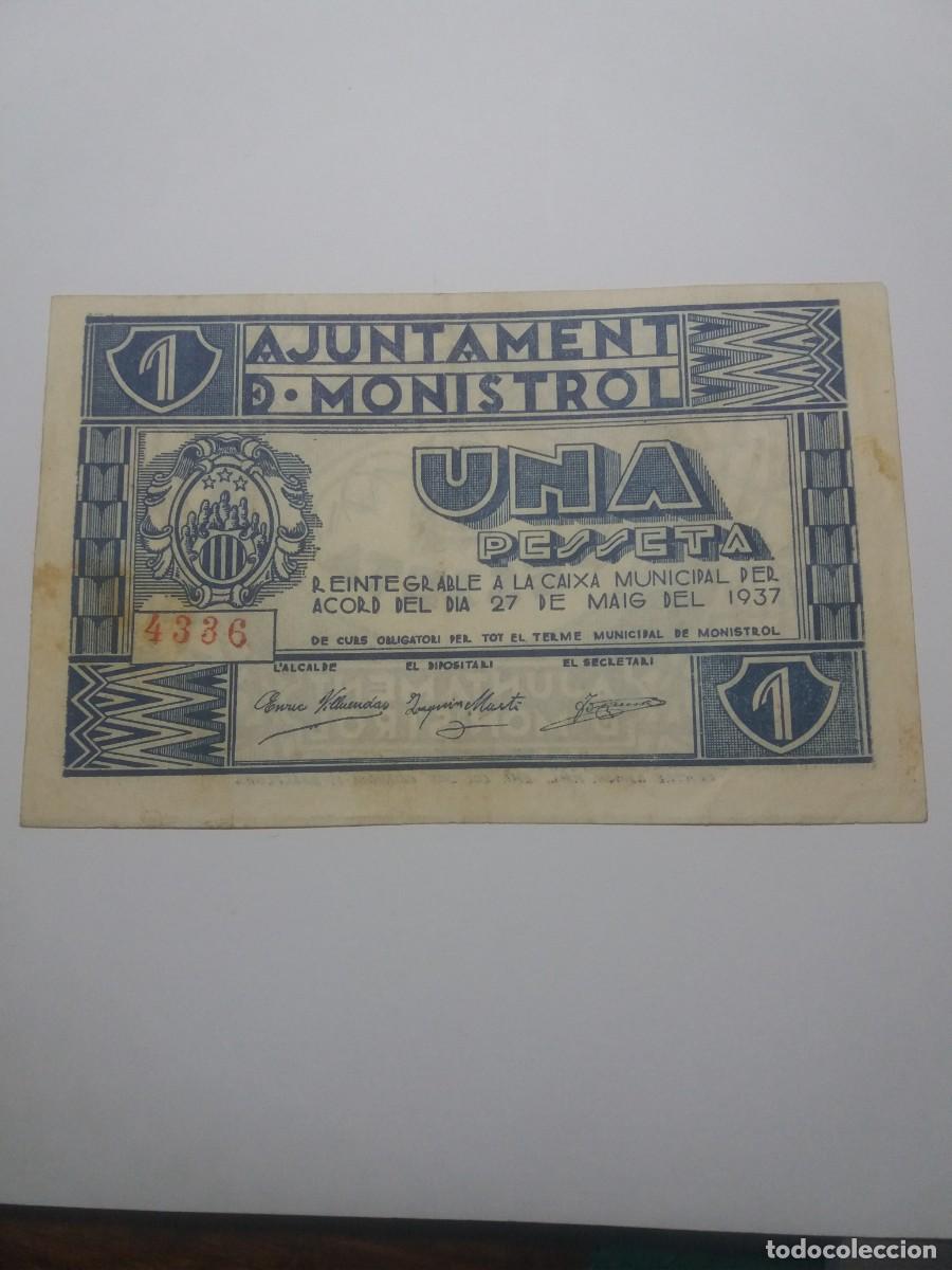 Billetes locales: Billete 1 Pesseta Ajuntament MONISTROL 27 Maig 1937