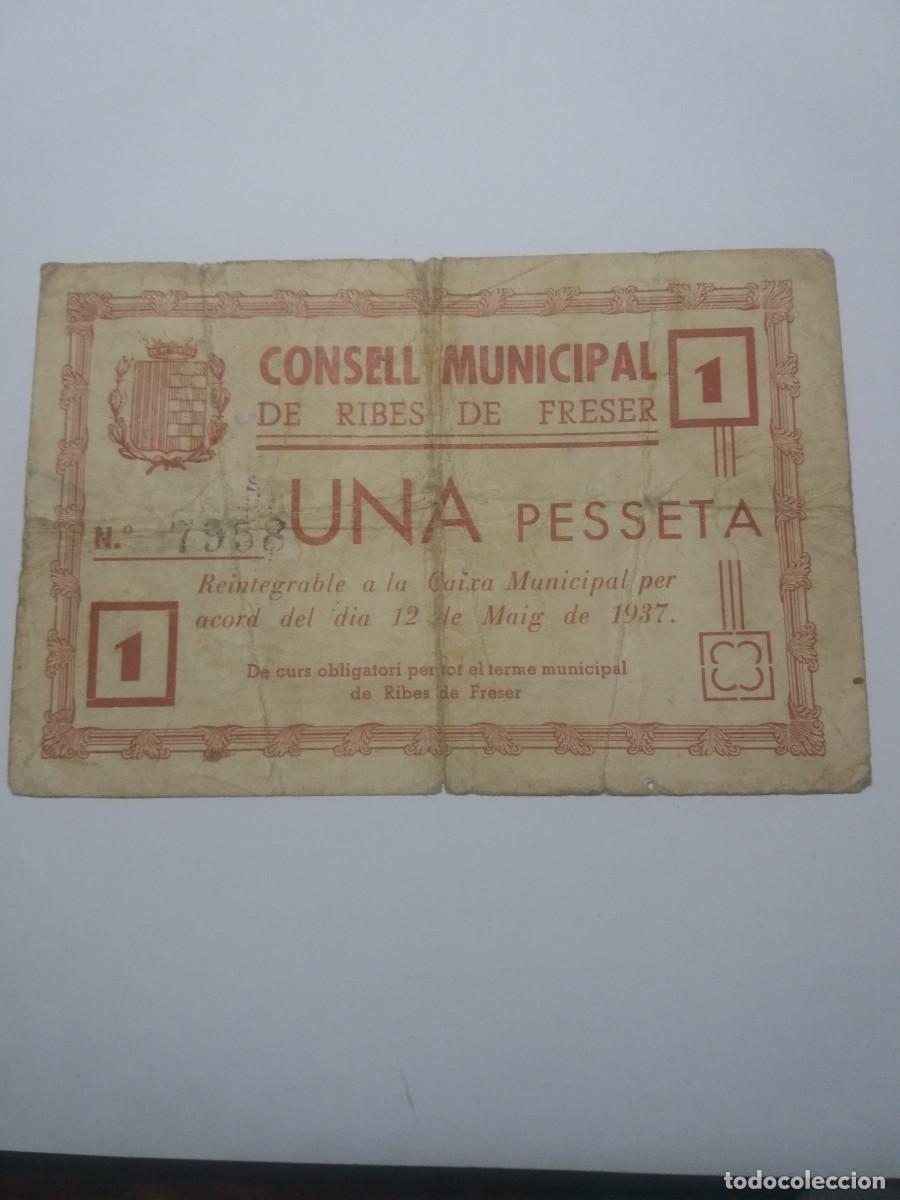 Billetes locales: Billete 1 Pesseta Consell Municipal RIBES DE FRESER 12 Maig 1937