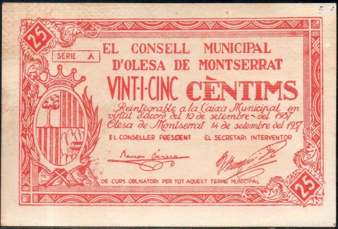 Billetes locales: Billete local Olesa de Montserrat 25 centimos