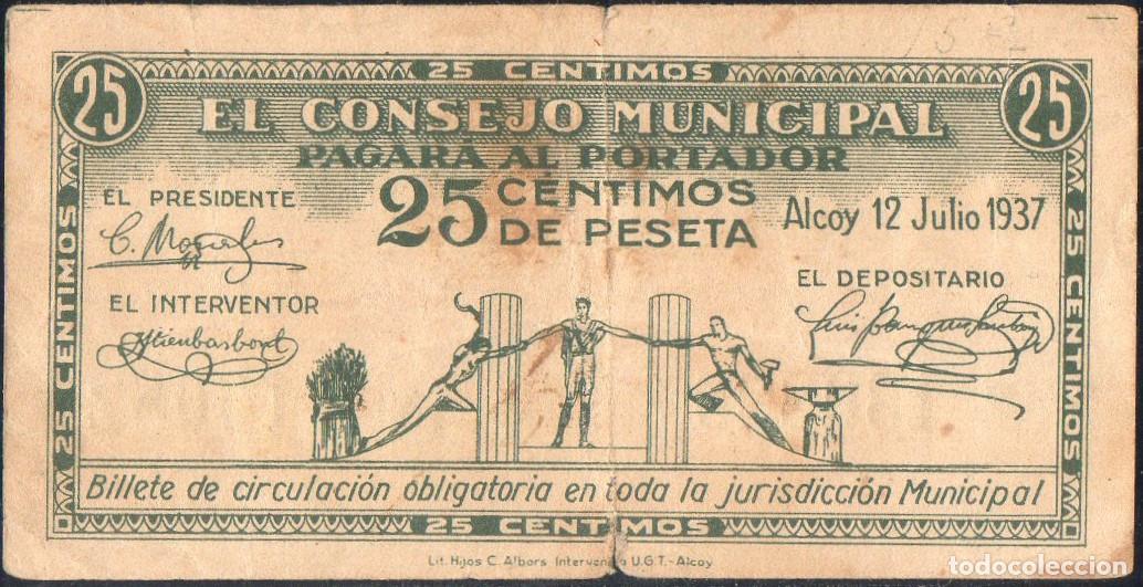 Billetes locales: Billete local Alcoy 25 centimos