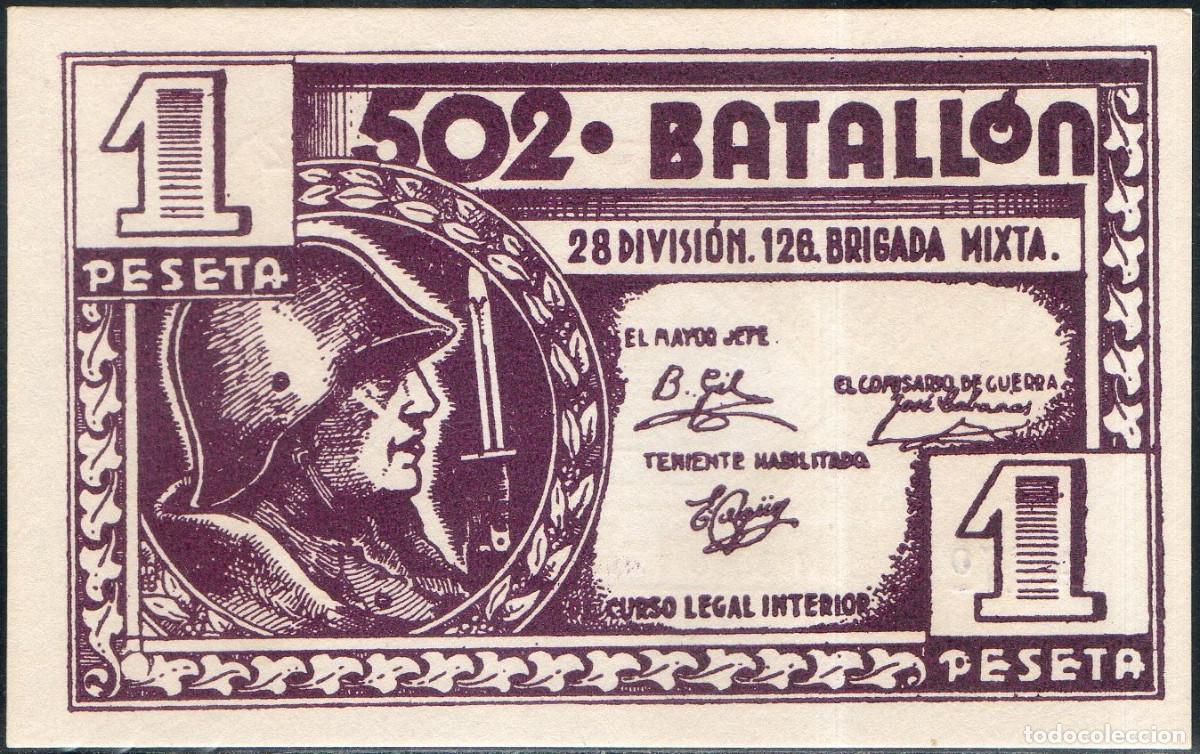 Billetes locales: Billete 1 peseta 502- batall&oacute;n 28 division .126 brigada mixta