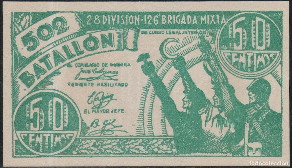 Billetes locales: Billete 50 centimos 502- batall&oacute;n 28 division .126 brigada mixta