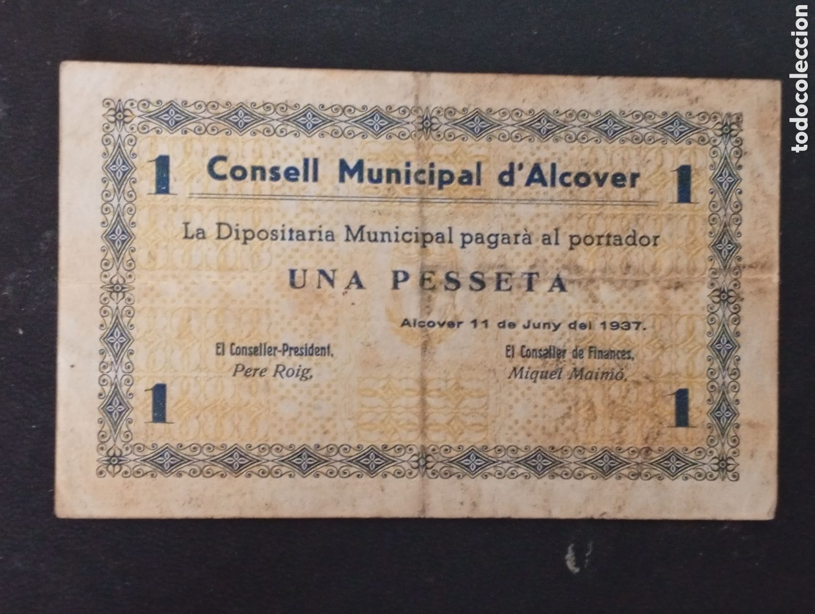 Billetes locales: Billete de 1 peseta Alcover 1937 Tarragona