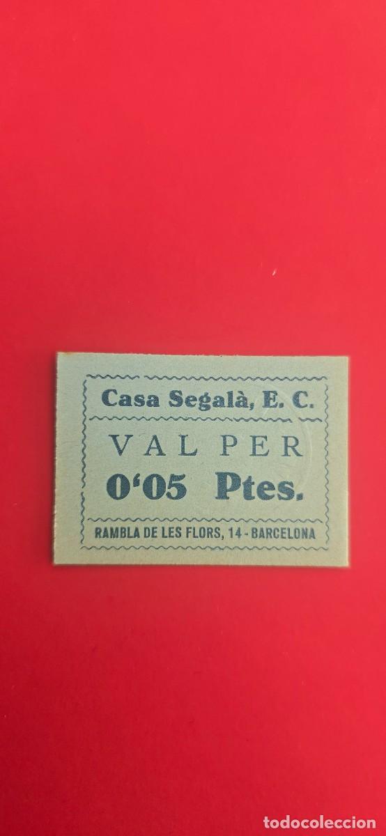 Billetes locales: Billete Casa Segala. Barcelona. Empresa Colectivizada. 5 cts. Guerra civil