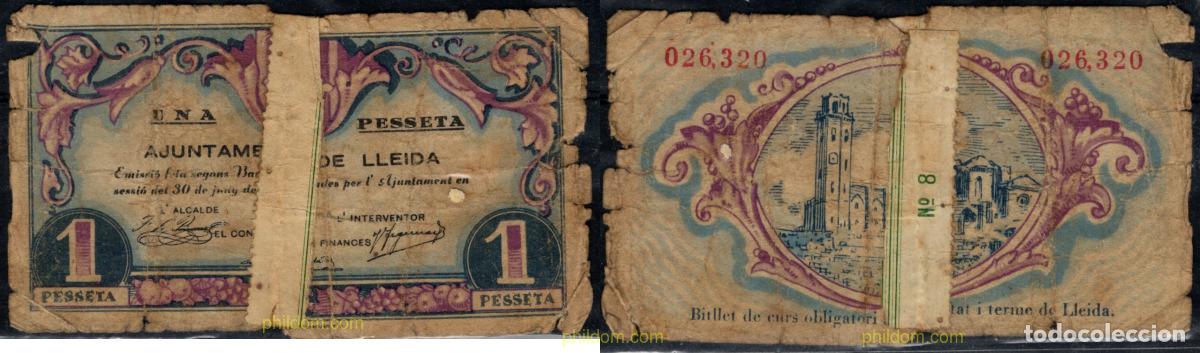 Billetes locales: 10936 ESPA&Ntilde;A. Emisiones locales republicanas 2024 AJUNTAMENT DE LLEIDA 1 PESETA 1937