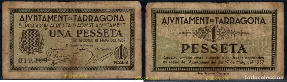 Billetes locales: 10943 ESPA&Ntilde;A. Emisiones locales republicanas 1937 AJUNTAMENT DE TARRAGONA 1 PESETA 1937