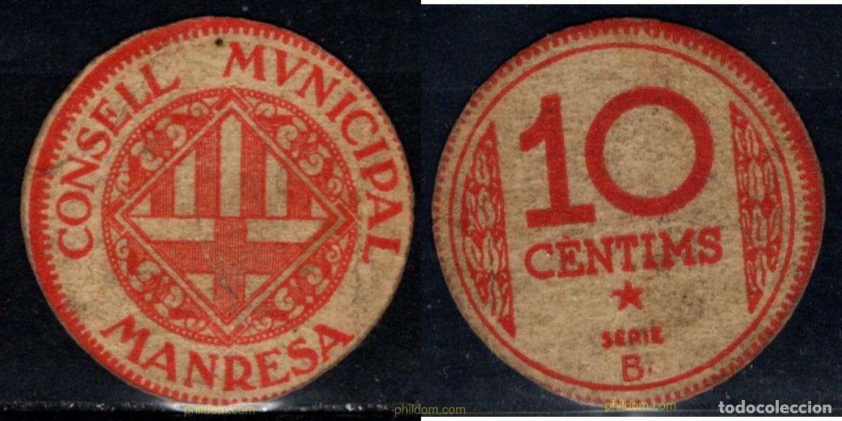 Billetes locales: 10947 ESPA&Ntilde;A. Emisiones locales republicanas 1937 CONSELL MUNICIPAL DE MANRESA 10 CENTIMOS 1937
