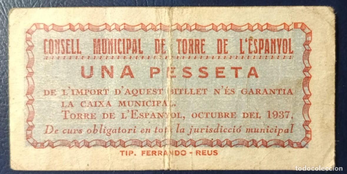 Billetes locales: UNA PESETA CONSELL MUNICIPAL DE TORRE DEL ESPANYOL ( RR ) ( BLO1839 )